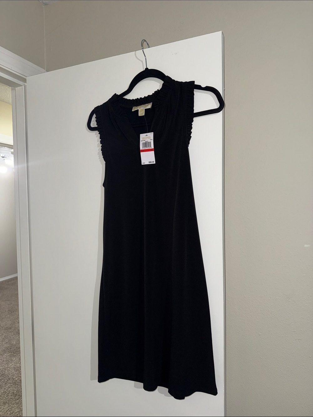 Michael Kors Black Sleeveless Ruffle-Neck Midi Dress